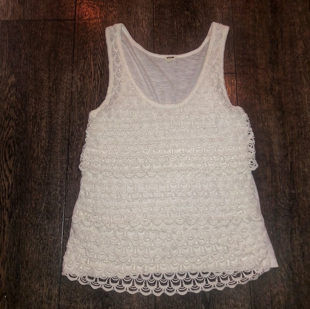 J. Crew White Layered Crochet Lace Tank S Cream v6x
